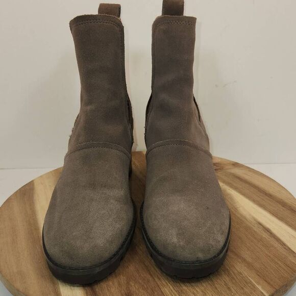 Women's UGG Hazel Chunky Heel Suede Chelsea Ankle Waterproof BOOTS Mole 1103766 - Picture 2 of 11